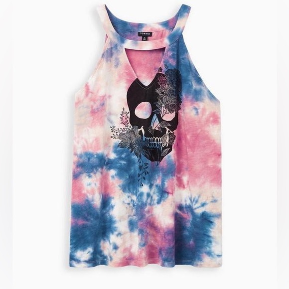 🆕 NWT Women’s torrid 2 Classic Fit Choker Tank  Cotton Candy Skull Tie Dye - Picture 12 of 12